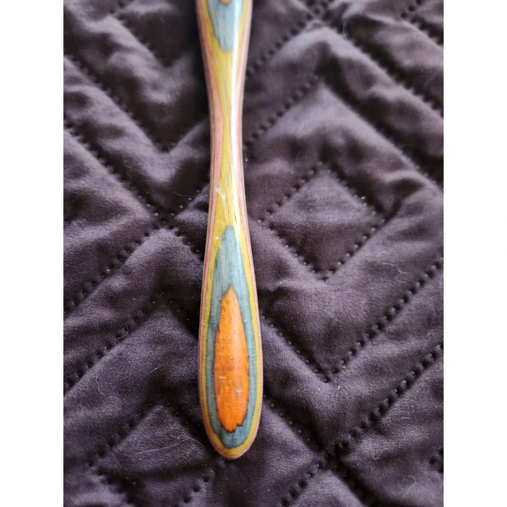 Vintage Rainbow coloured Handmade Wooden Spoon | Wood Intarsia and layered color